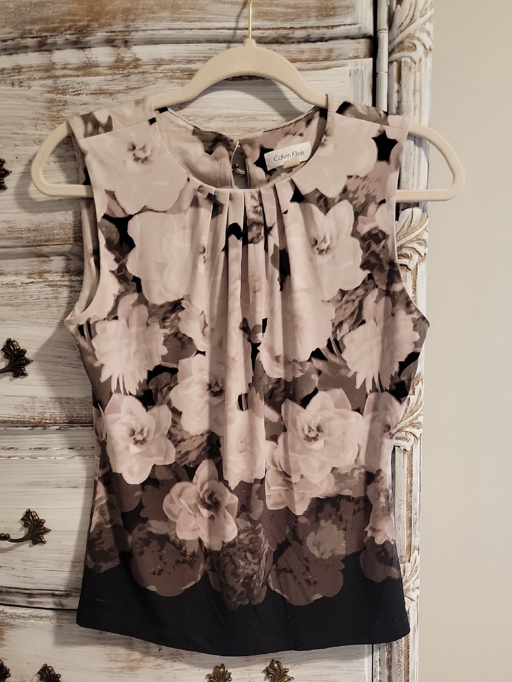 Calvin Klein Sleeveless Floral Camisole in Blush and Black